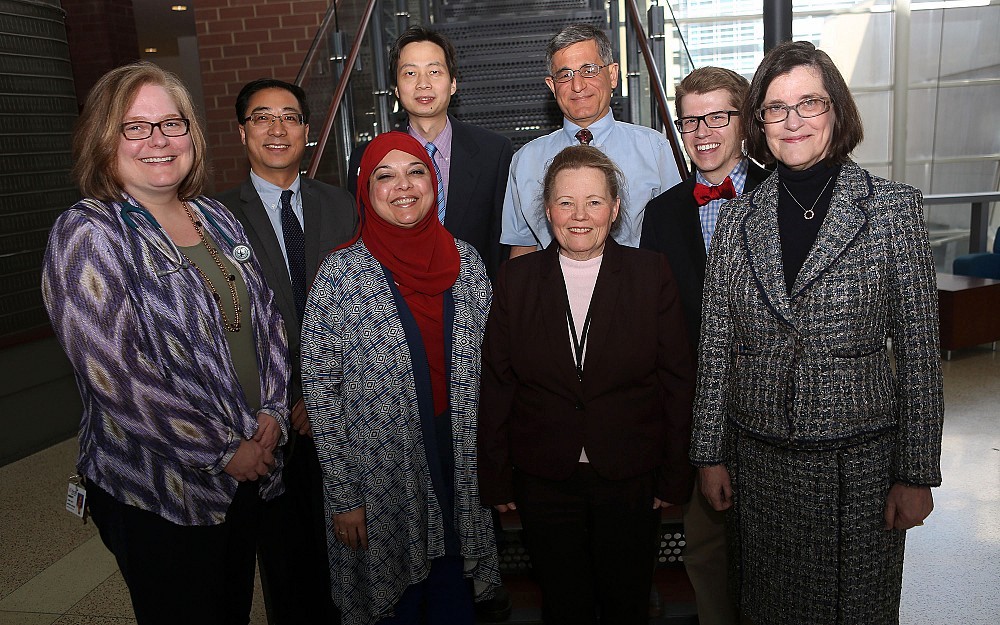 Xiaoting Zhang, PhD, associate professor in the Department of Cancer Biology and member of the CCC, along with co-principal investigators Elyse Lower, MD, professor in the Division of Hematology Oncology and director of the Comprehensive Breast Cancer Center within the UC Cancer Institute, and Jiang Wang, MD, PhD, associate professor in the Department of Pathology and Laboratory Medicine and member of the CCC, and other collaborators.