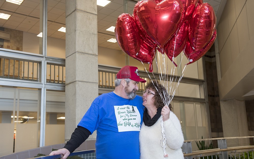 David and Carol Waits visit UC Medical Center on the one year anniversary of David Waits receiving a new heart.