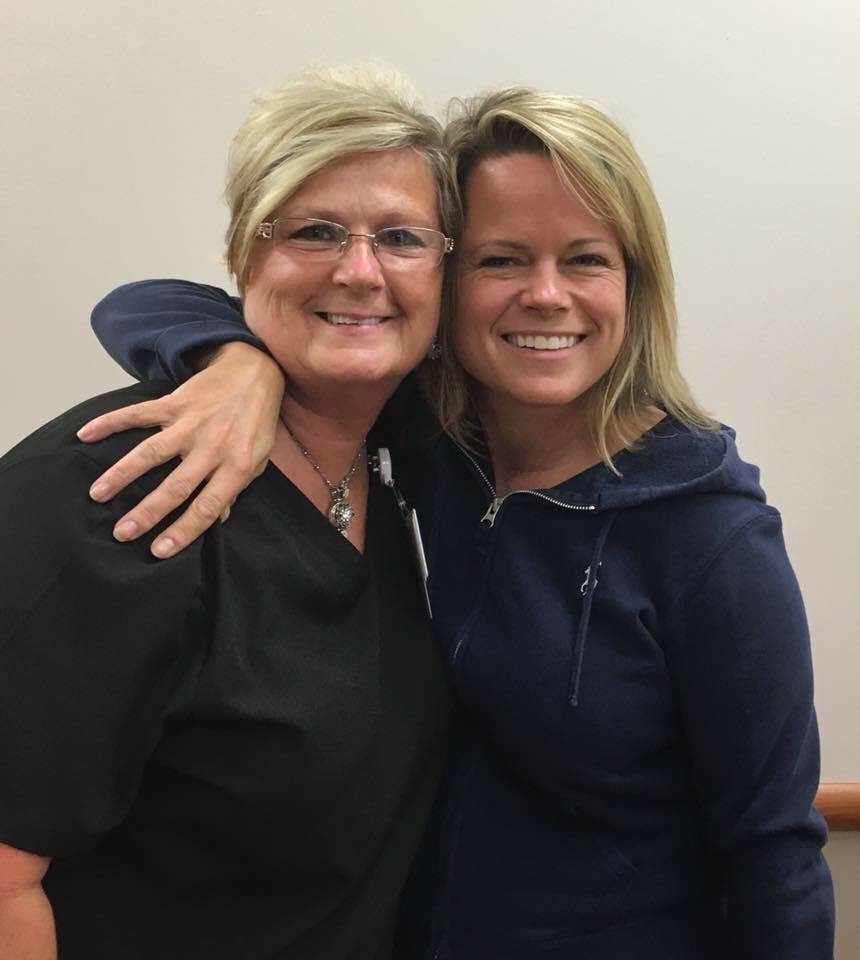 Erin Lawry (right) with Sharon Williams (left), the radiology technician that let her onto the mammography van and sat with Lawry during her biopsy. 