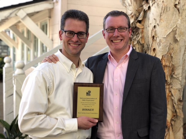 Justin Benoit, MD, left, with Jason McMullan, MD, at the 2018 NAEMSP annual meeting where Benoit was awarded Best Cardiac Arrest Research Presentation
