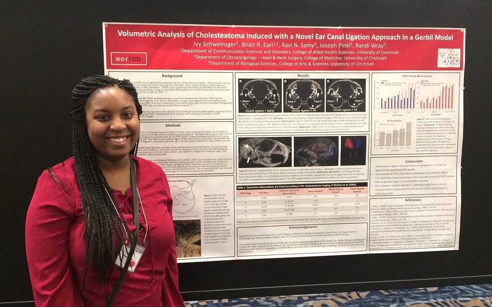 Ivy Schweinzger, grad student in the Department of Communication Sciences and Disorders in the College of Allied Health Sciences at a national conference in February 2018
