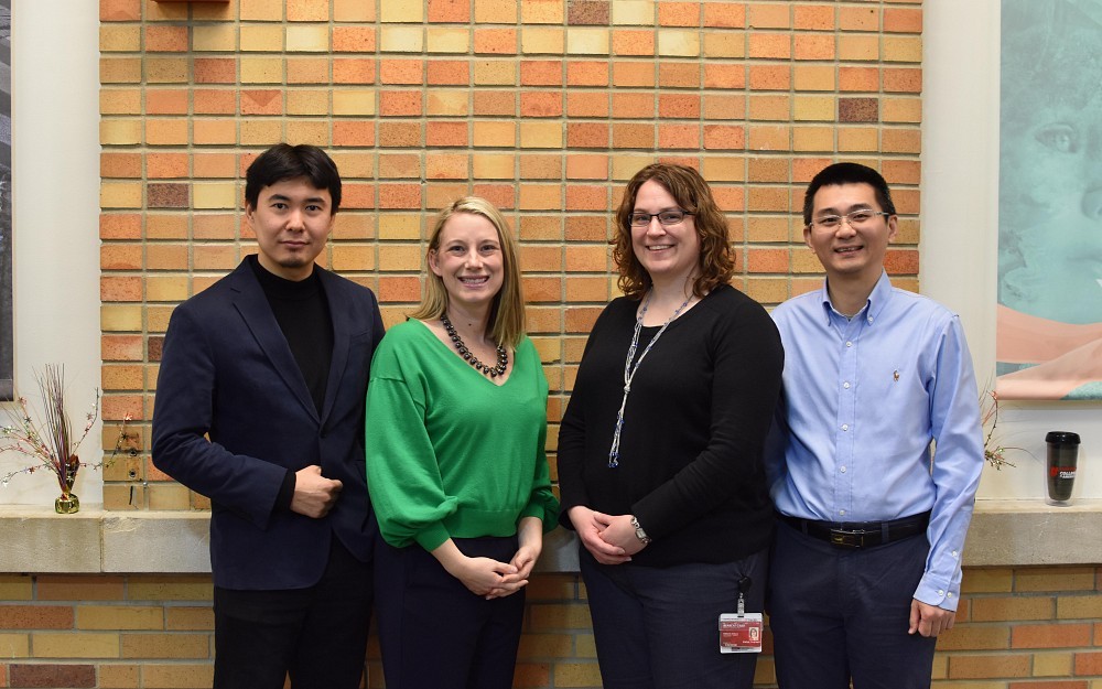 Research Â rising starsÂ  in environmental genetics receive support from the CEG. Above, Roman Jandarov, PhD; Kelly Brunst, PhD; Katharine Burns, PhD; and Liang Niu, PhD, are all assistant professors in the Department of Environmental Health.