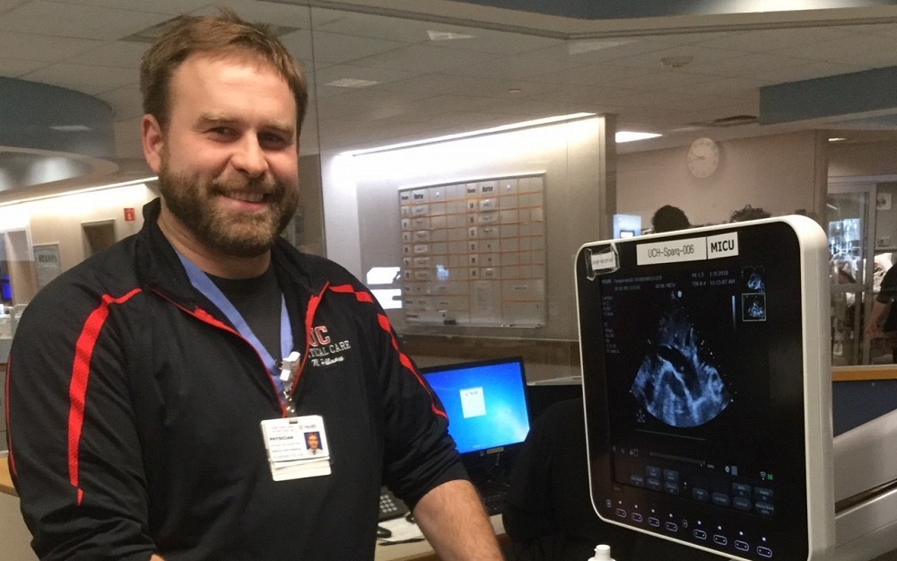 Michael Hellmann, MD, with an ultrasound machine in the Department of Internal Medicine