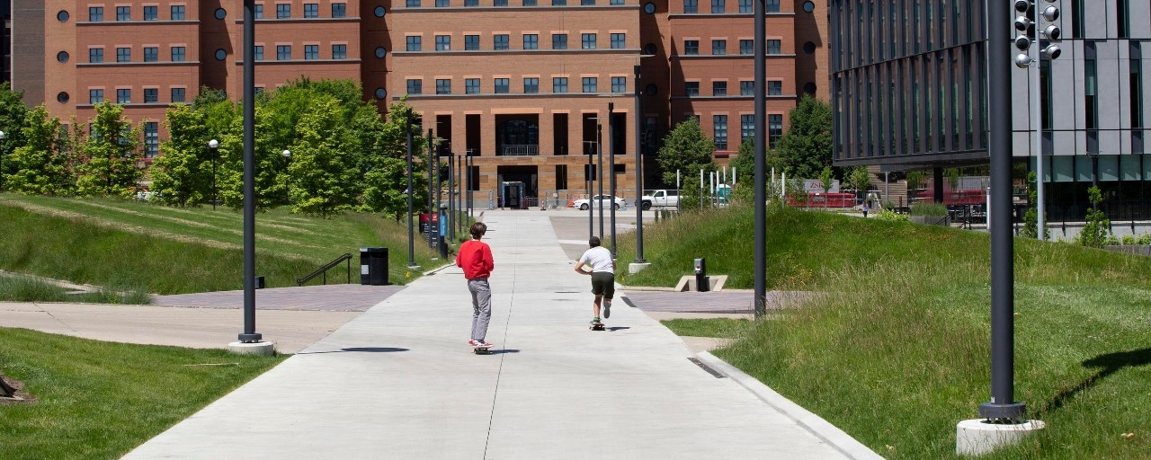 Students strolling on campus